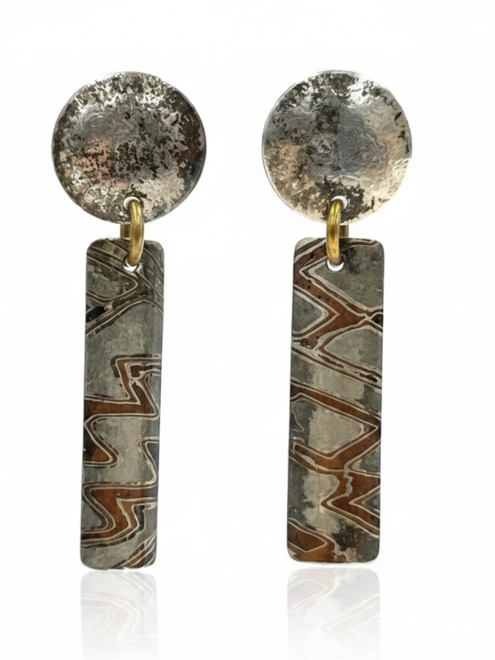 Vintage DG Mokume Gane Sterling Silver Dangle Earrings Rare and VHTF